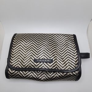 TAHARI Roll Up Travel Makeup Touletries Bag Black Gold Geometric